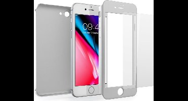 Hoesje geschikt voor Apple iPhone 8 - Voor en Achterkant 360 Graden Hoesje Mat Zilver + Screenprotector (Gehard Glas Screen Protector) Shockproof - Full Body Slim Fit Cover Case