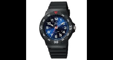 Q&Q VR18J005Y - Horloge - Sport - Analoog - Heren - Mannen - Plastic band - Rond - Cijfers - Kunststof - Zwart - DonkerBlauw - 10 ATM