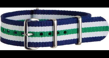 Premium Blue White Green - Nato strap 20mm - Stripe - Horlogeband Blauw Wit Groen