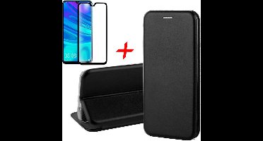 Hoesje geschikt voor Huawei P Smart (2019) - Book Case Portemonnee Zwart + Screen Protector Full-Screen Tempered Glass van iCall