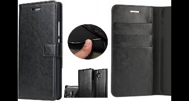 Hoesje geschikt voor Samsung Galaxy S6 - Kunstleren Portemonnee Hoesje Zwart - Kunstlederen Wallet Case TPU - Book Case - Flip Cover - Klap - 360 beschermend Telefoonhoesje
