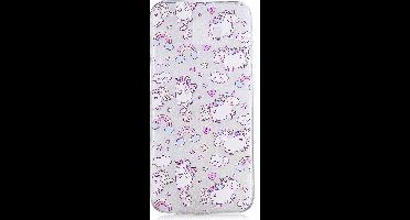 Shop4 - Samsung Galaxy J6 Plus Hoesje - Zachte Back Case Eenhoorntjes Wolken Transparant