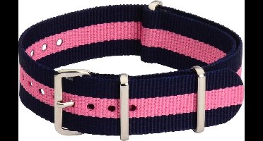 Premium Navy Blue Pink - Nato strap 22mm - Stripe - Horlogeband Blauw Roze