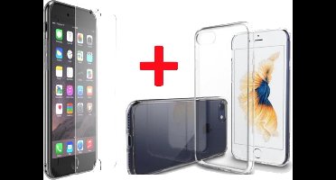 Hoesje geschikt voor Apple iPhone 6 / 6S - Siliconen Transparant TPU Gel Case Cover + Met Tempered Glass Screenprotector 2,5D 9H (Gehard Glas) - 360 graden protectie