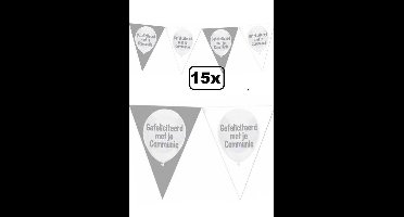 15x Vlaggenlijn zilver/wit Gefeliciteerd met je communie