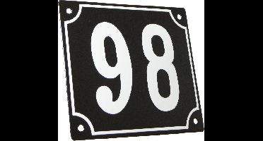 Emaille huisnummer zwart/wit groot nr. 98 18x15cm