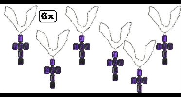 6x Kruis non met stenen paars