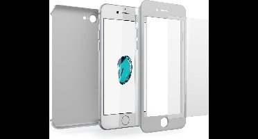 Hoesje geschikt voor Apple iPhone 7 - Voor en Achterkant 360 Graden Hoesje Mat Zilver + Screenprotector (Gehard Glas Screen Protector) Shockproof - Full Body Slim Fit Cover Case