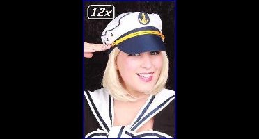 12x Kapiteinspet blauw/wit - kapitein schipper marine pet carnaval festival thema feest party