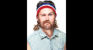 Vegaoo - Blauw wit rode mullet bandana met snor