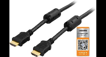 DELTACO HDMI-1030, Premium High Speed HDMI met Ethernet, 3D, 4K, Ultra HD 60Hz, vergulde connectoren, 19-pins mannelijk-mannelijk, 3m
