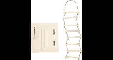 Zolderluik en touwladder, afm 9-20 cm, 1 set