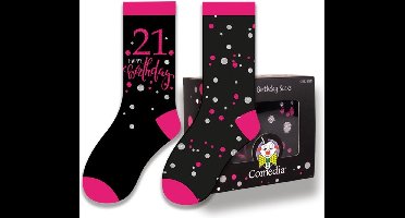 Witbaard Cadeausokken 21 Jaar Polykatoen Zwart/roze 2-delig