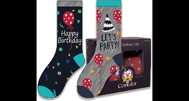 Witbaard Cadeausokken Birthday Polykatoen Blauw/grijs 2-delig