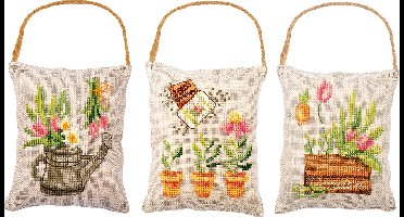 Deco kussentje kit - Tuin set van 3 - PN-0199352 - - Borduurpakket volwassenen - Borduurpakket kind