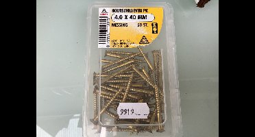 HOUT SCHROEVEN Platkop. 4.0 x  40 MM. lang.  MESSING 50 Stuks koper schroef.Deltafix