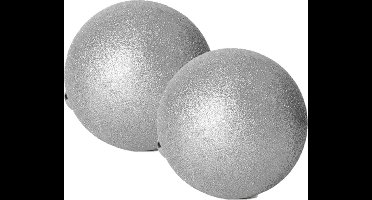 Gerimport Kerstbal - 2x stuks - kunststof - zilver glitters - D20 cm
