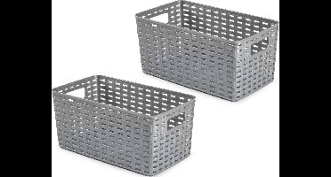 14x Kunststof opbergbakjes/opbergmandjes zilver 5 liter - 15 x 28 x 13 cm - kasten manden/dozen/bakken/organisers