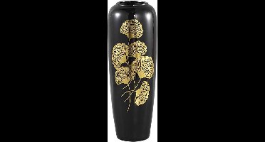 PTMD Dalina Ronde Pot Ginkgo Blad - H44 x Ø16 cm - Keramiek - Zwart