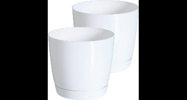 Prosperplast Plantenpot/bloempot met opvangschaal - Set van 2x stuks - kunststof - parel wit D18 x H17 cm - binnen/buiten