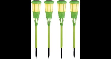 4x stuks solar tuinfakkel/tuinlamp groen op zonne-energie 61 cm - Prikspots tuinverlichting