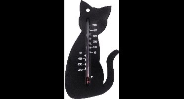 Nature Thermometer kat/poes - zwart - 15 cm - kunststof - binnen/buiten - Tuindecoratie dieren