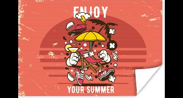 Poster Parasol - Zomer - Vintage - 30x20 cm - Vaderdag cadeau - Geschenk - Cadeautje voor hem - Tip - Mannen