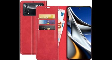 Just in Case hoesje geschikt voor Poco X4 Pro - Hoesje met Pasjeshouder - Luxe Book Case - Rood