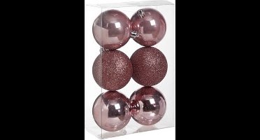 Cosy & Trendy Kerstballen - 6x st - roze - 8 cm - kunststof - kerstversiering - kerstboomversiering