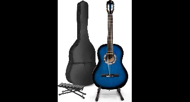 Akoestische gitaar voor beginners - MAX SoloArt klassieke gitaar / Spaanse gitaar 4/4 - Met o.a. 39'' gitaar, gitaar standaard, voetsteun, gitaartas, gitaar stemapparaat en extra accessoires - Blauw