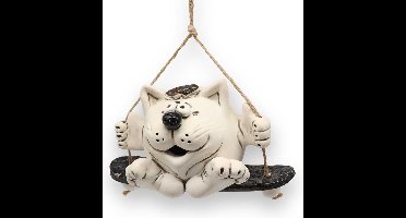 MadDeco - tuindecoratie - tuinhanger - kat op schommel - handgemaakt product uit Oekraïne - keramiek
