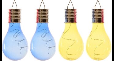 4x Buiten/tuin LED blauw/geel peertjes solar verlichting 14 cm - Tuinverlichting - Tuinlampen - Solarlampen op zonne-energie