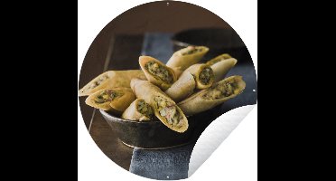 Tuincirkel Vele Burrito's in een kom geserveerd als tapas - 90x90 cm - Ronde Tuinposter - Buiten