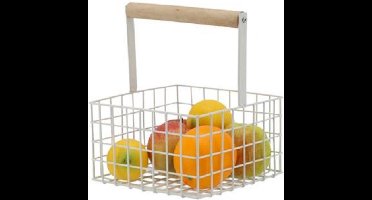 Fruitschaal/fruitmand klein staaldraad wit 18 x 18 x 21 cm - Keuken mandjes voor groente en fruit