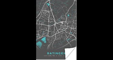 Poster Blauw – Duitsland – Plattegrond – Stadskaart – Kaart – Ratingen - 20x30 cm