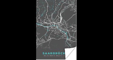 Poster Duitsland – Blauw – Saarbrücken – Stadskaart – Kaart – Plattegrond - 20x30 cm