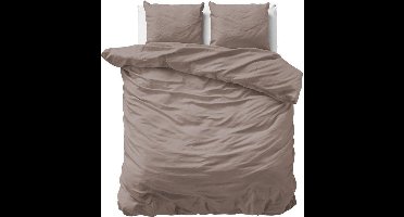 Droomtextiel Dekbedovertrek Katoen-Satijn Uni Taupe Tweepersoons 200x200/220cm - Hoogwaardige Kwaliteit Super Zacht