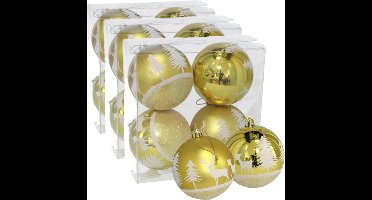 12x stuks gedecoreerde kerstballen goud kunststof diameter 8 cm - Kerstboom versiering