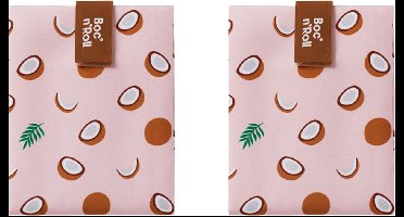 Boc’n’Roll Fruits Coconut - Herbruikbaar Boterhamzakje en Snackverpakking - Sluiting met klittenband - BPA-vrij - Waterdichte binnenlaag - Wasbaar tot 60°C - 2 stuks