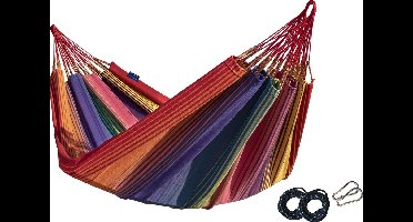 COLOMBIAANSE hangmat - 2 persoons - incl. ophangset - EXTRA STEVIG - UV bestendig katoen - Multicolor - Arriba
