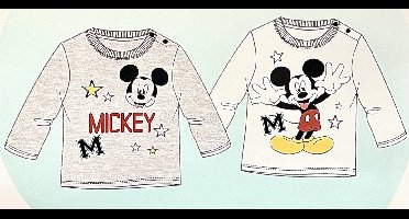 Disney Baby Mickey Mouse T-shirt - Grijs/Wit 2 stuks - Maat 62/68