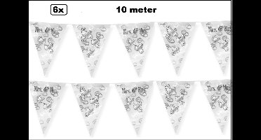 6x Vlaggenlijn Mrs. & Mrs. 10 meter zilver - Vlaglijn Trouwen huwelijk themafeest party