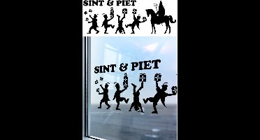 Sint en Piet zelfklevende raamsticker zwart 90 x 32 cm - Sinterklaas feestversiering/raamdecoratie