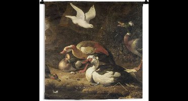 Wandkleed - Wanddoek - Eenden - Schilderij van Melchior d'Hondecoeter - 90x90 cm - Wandtapijt