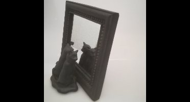 Maddeco - polystone spiegeltje met twee poezen ervoor