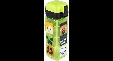 Minecraft Characters - Vierkante Drinkfles / Drinkbeker met Safety Lock en Draagring- 550 ml - BPA-vrij