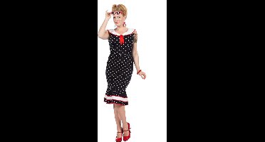 Wilbers & Wilbers - Jaren 50 Kostuum - Rockabilly Jurk Bolletjes Betty Vrouw - Zwart - Maat 44 - Carnavalskleding - Verkleedkleding