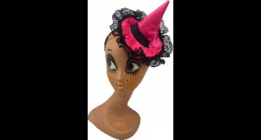 Heksenhoed diadeem roze met zwart | Happy Halloween Outfit decoratie