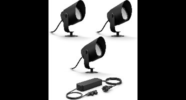 Philips Hue Lily XL Basisset van 3 Tuinspots (Antraciet) - Wit en Gekleurd Licht - Incl. 1 Voedingskabel - Tuinverlichting - Hue White and Color Ambiance