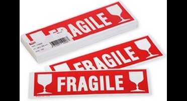 100 x etiket 'FRAGILE' - Agipa - 60x190mm - felrood - permanent klevend